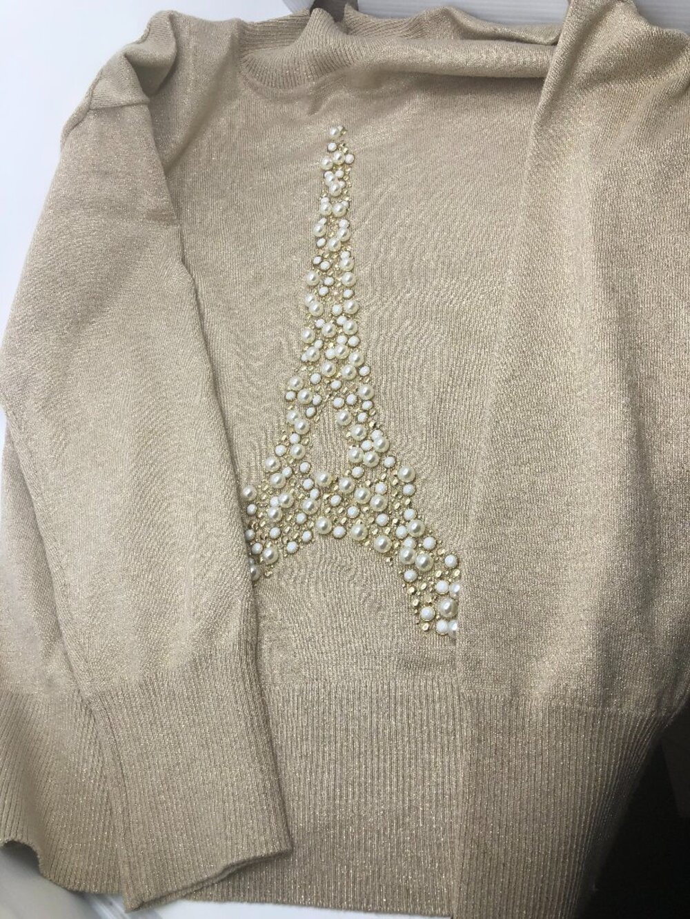 Karl Lagerfeld Paris PEARL EIFFEL TOWER LUREX SWEATER, sz. S, MSRP: $109, New!